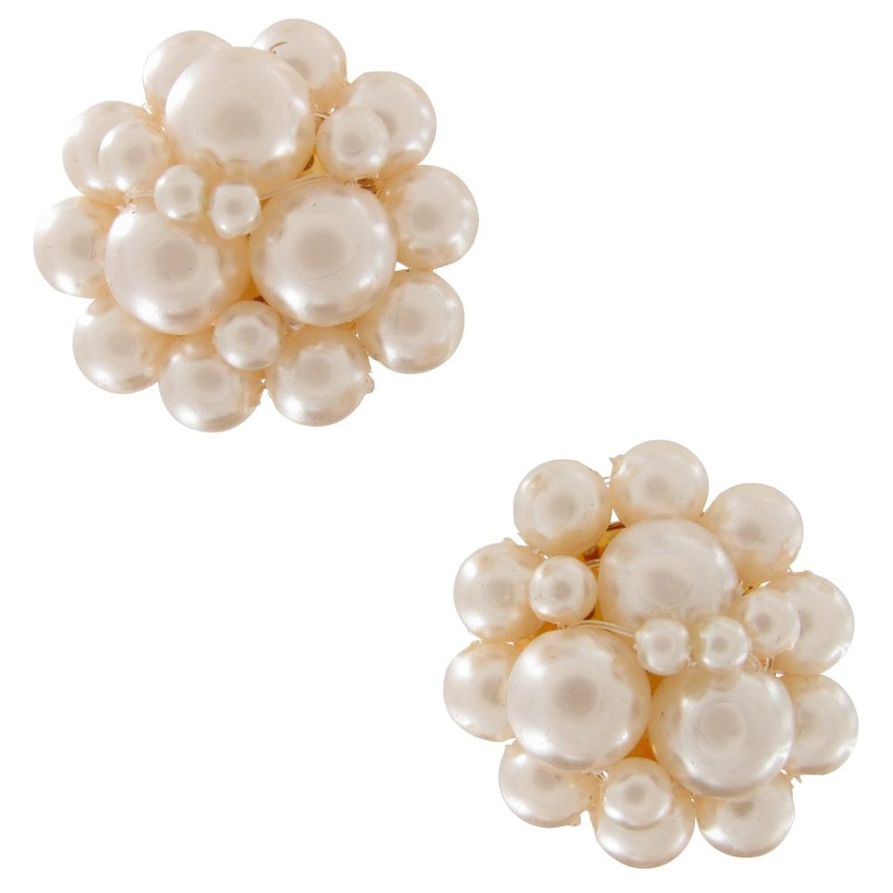 Classic Off White Faux Pearl Beaded Clip On Cluster Earrings